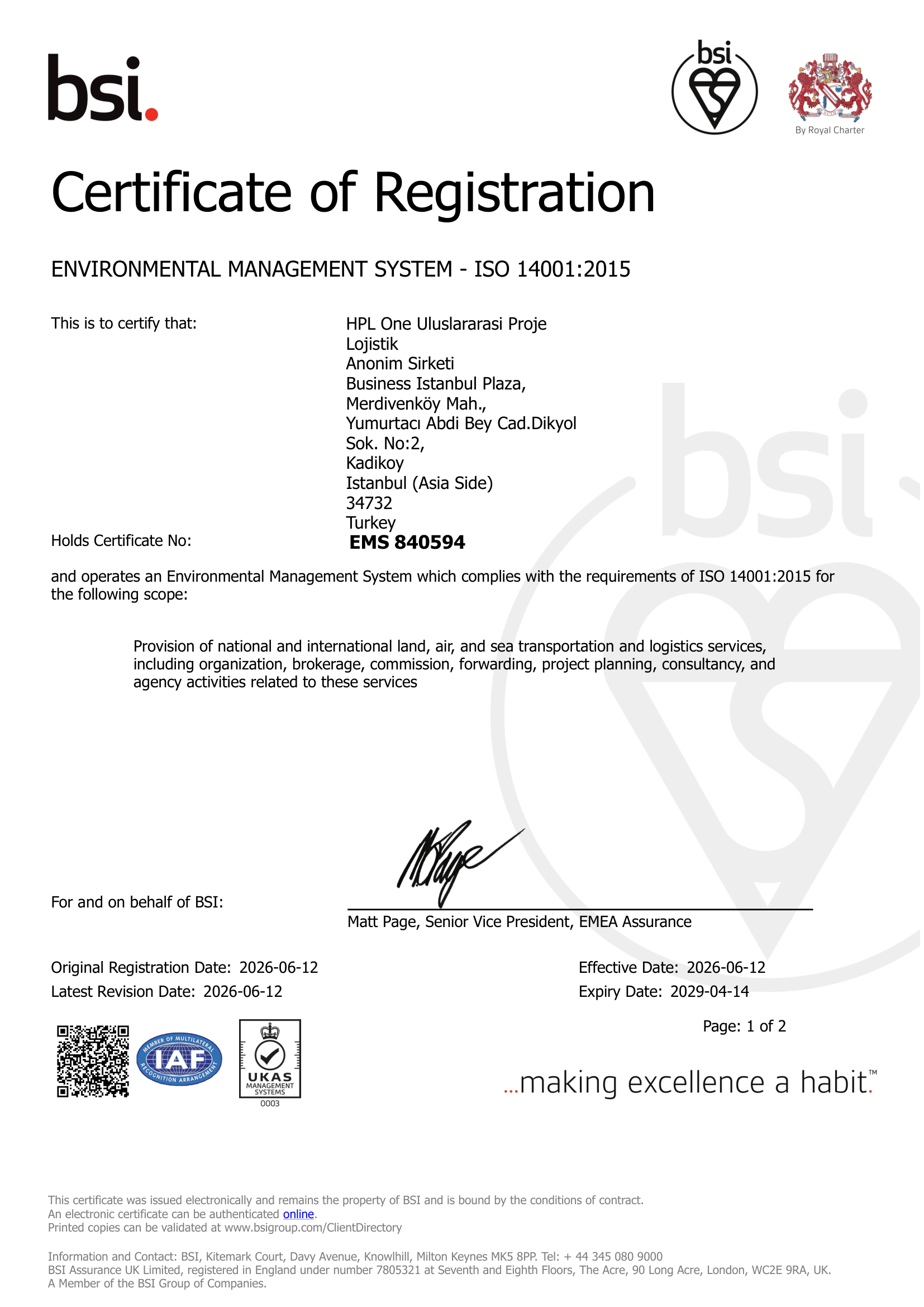 ISO 14001 Certificate