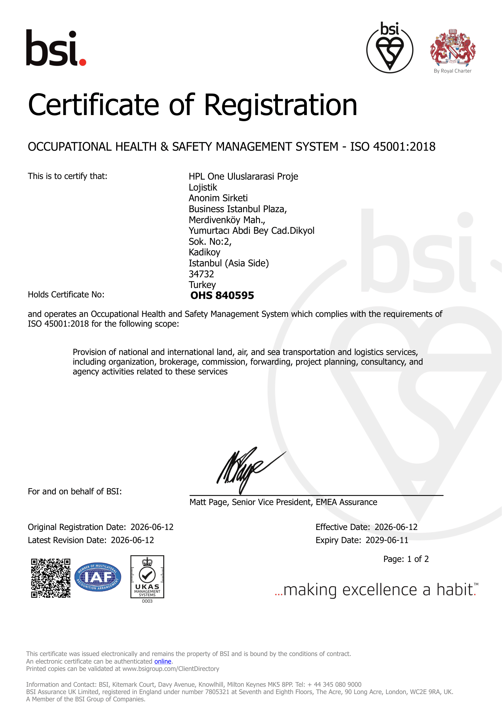 ISO 45001 Certificate