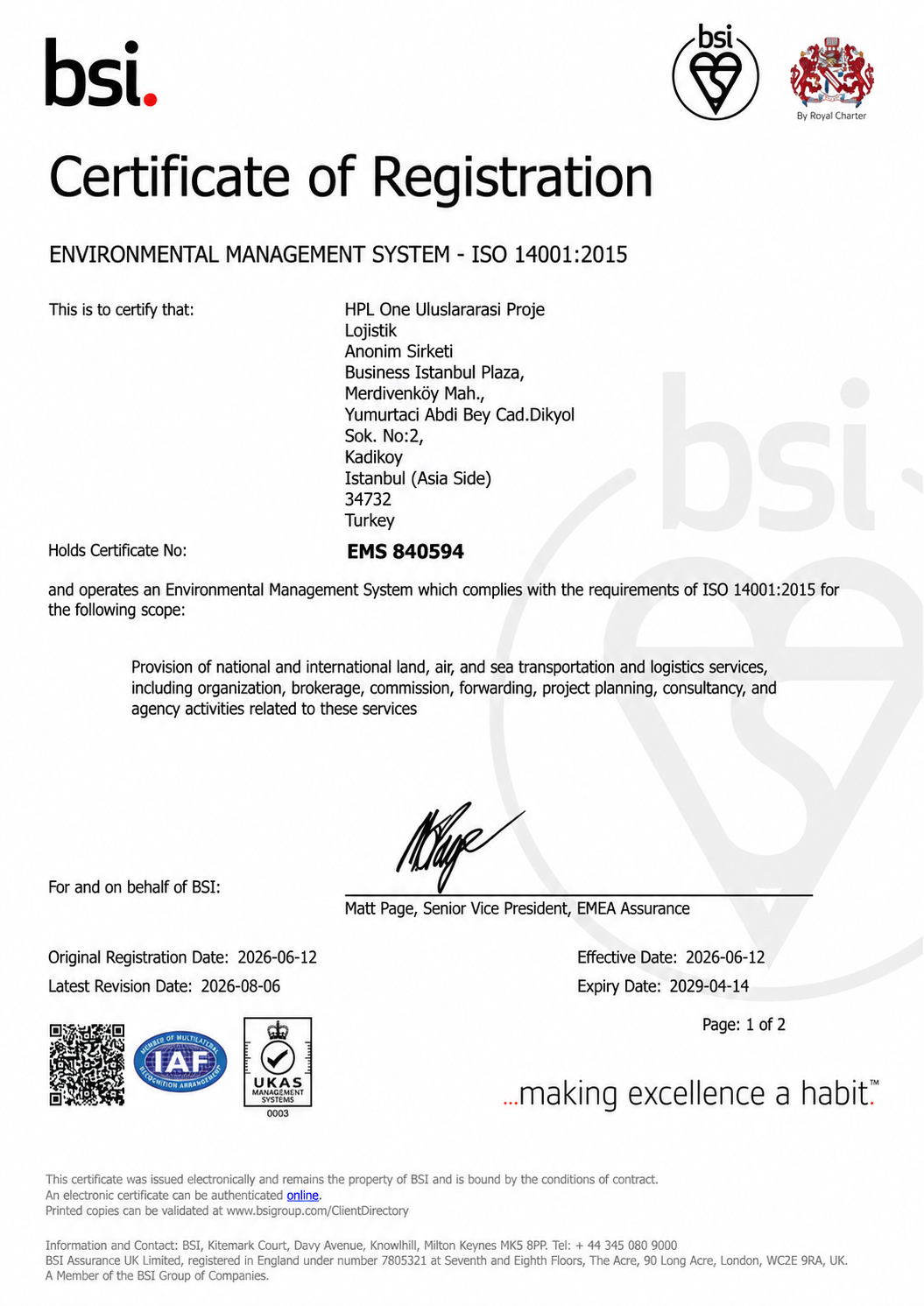ISO 14001 Certificate