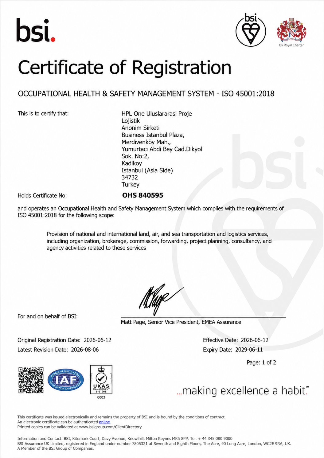 ISO 45001 Certificate